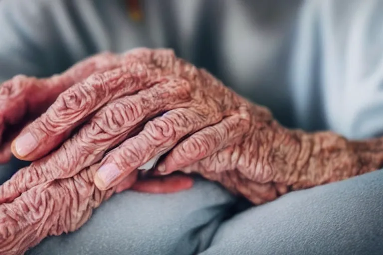 Image similar to close up still of an elderly womans hands