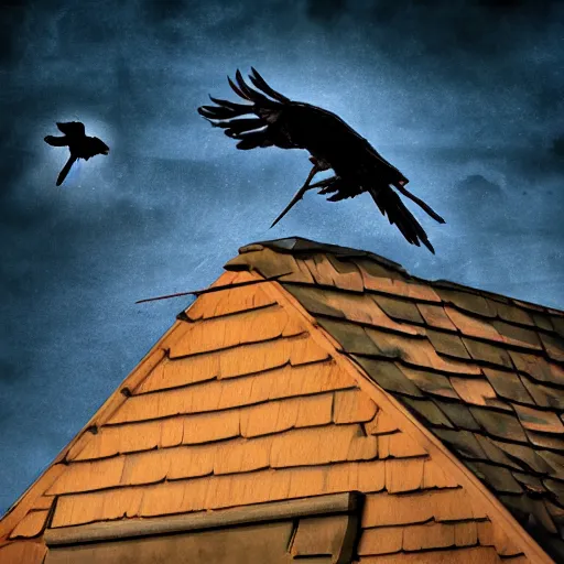 Image similar to A clown on the roof of the church playing with crows, futurist, digital art, dramatic lighting, symbolic