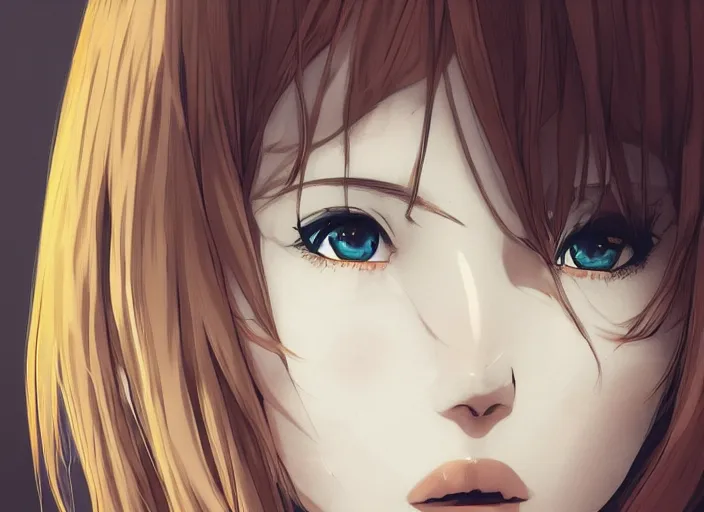 Image similar to portrait Anime girl with orange hair and freckles, cute-fine-face, white-hair pretty face, realistic shaded Perfect face, fine details. Anime. realistic shaded lighting by (((Ilya Kuvshinov)))