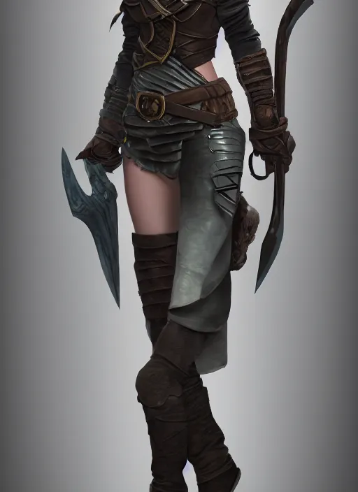 Image similar to fantasy female rogue dnd character portrait, full body, dnd, rpg, lotr game design fanart by concept art, behance hd, artstation, deviantart, global illumination radiating a glowing aura global illumination ray tracing hdr render in unreal engine 5