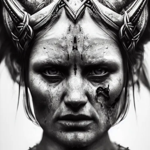 Prompt: Ultrawide realistic photo of a majestic viking woman, unbothered, battle-scarred mind-blowing details, hyperrealism, highly detailed face, ethereal, sadness, luxury, ominous, scarred, highly detailed, viking attire, cinematic, 16k, 1080s, smooth, sharp focus, by Stanley Artgermm, WLOP, trending on DeviantArt, trending on ArtStation, digital art, Smooth gradients, depth of field, shot on Canon Camera