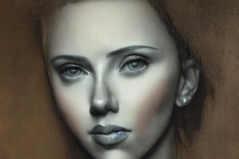 Prompt: a beautiful portrait of scarlett johansson painted by leonardo da vinci