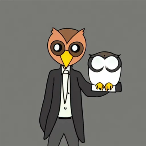 Prompt: anthropomorphic barn owl wearing a suit Studio Ghibli