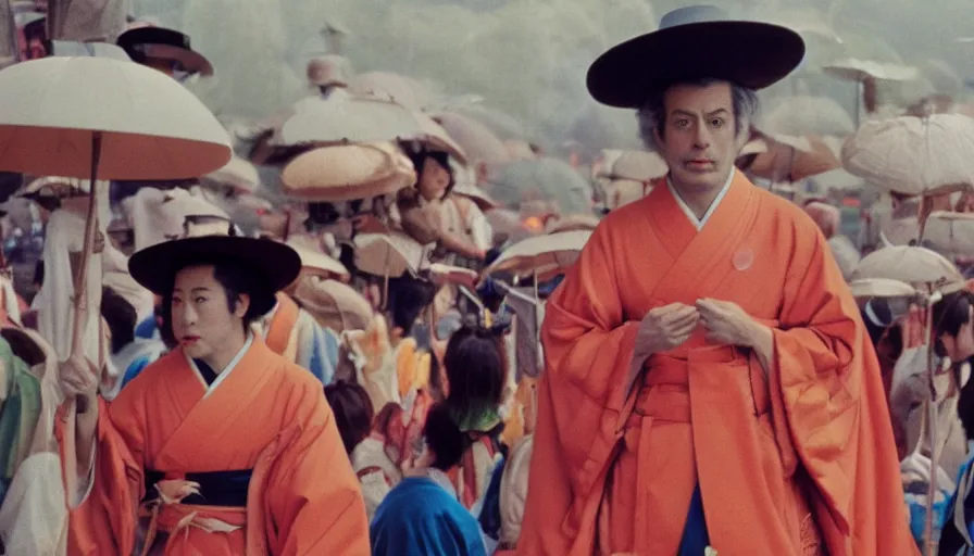 Image similar to movie still by alejandro jodorowsky of a festival in kyoto japan, cinestill 8 0 0 t eastmancolor technicolor, high quality, very detailed, heavy grain, fine facial features, 8 k, octane render