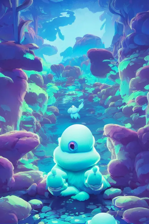 Image similar to smurf ghost creature animal sushi cristal very big eye roots cactus elemental flush of force nature micro world fluo fishscale, behance hd by jesper ejsing, by rhads, makoto shinkai and lois van baarle, ilya kuvshinov, rossdraws radiating a glowing aura global illumination ray tracing hdr