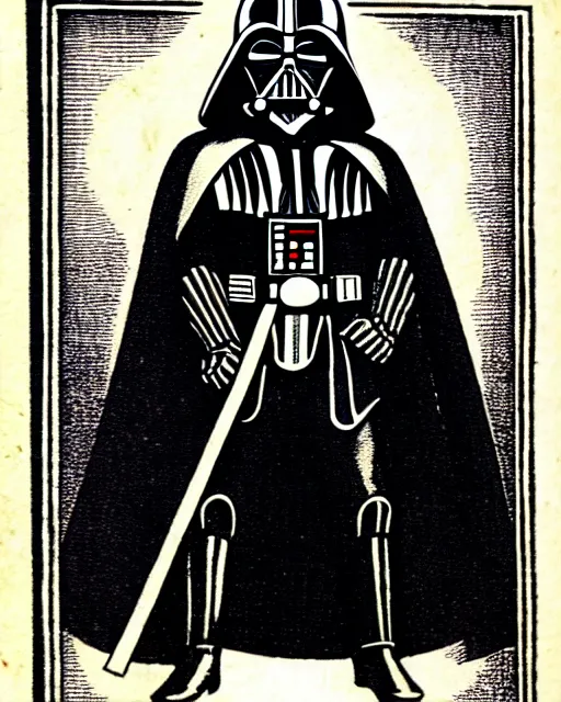 Image similar to b & w woodcut illustration of darth vader from the nuremberg chronicle, 1 4 9 3, restored, hq scan