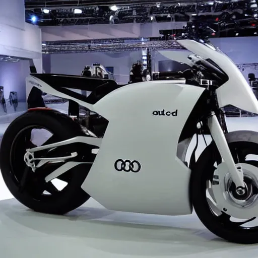 Image similar to audi motorcycle, prototype demo at the hall of science