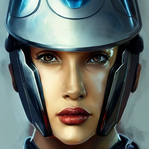 Image similar to concept art of scifi scientist with helmet by jama jurabaev, brush stroke, trending on artstation, upper half portrait, symmetry, headpiecehigh quality, extremely detailed