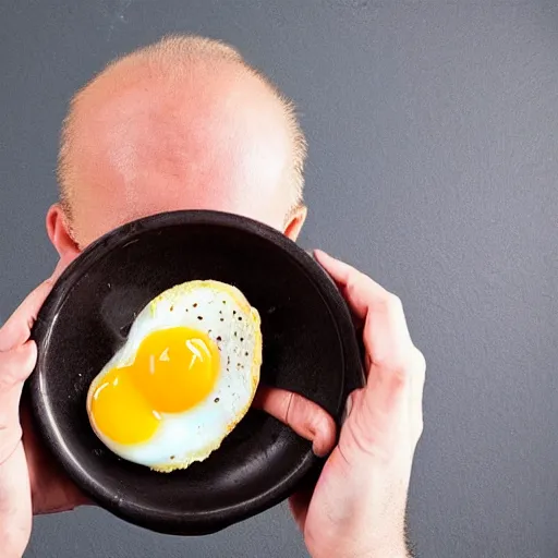 Prompt: “A portrait of a man glaring angrily at his fried egg because the yolk broke”