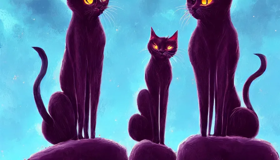 Prompt: artwork of really tall sitting cats by anato finnstark, thick brush, 4 k resolution