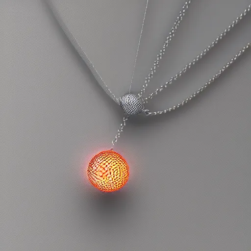 Image similar to futuristic ball chain silver necklace with 3 d behelit pendant with glowing eyes, octane render, hd, raytraced, product