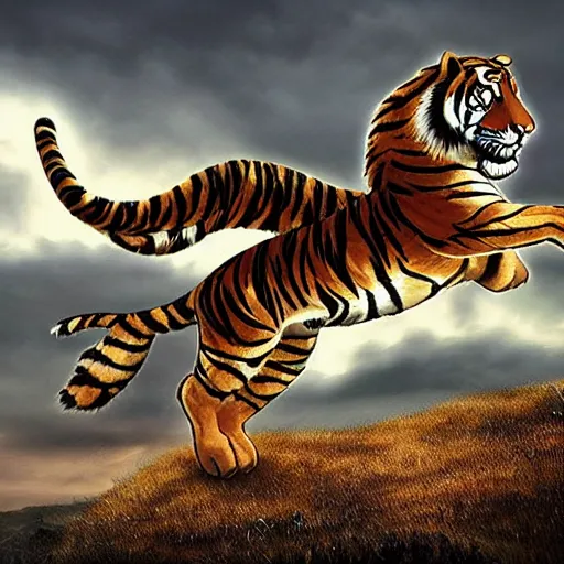 Image similar to A tiger with pegasus wings, 4k, ultra realistic, detailed