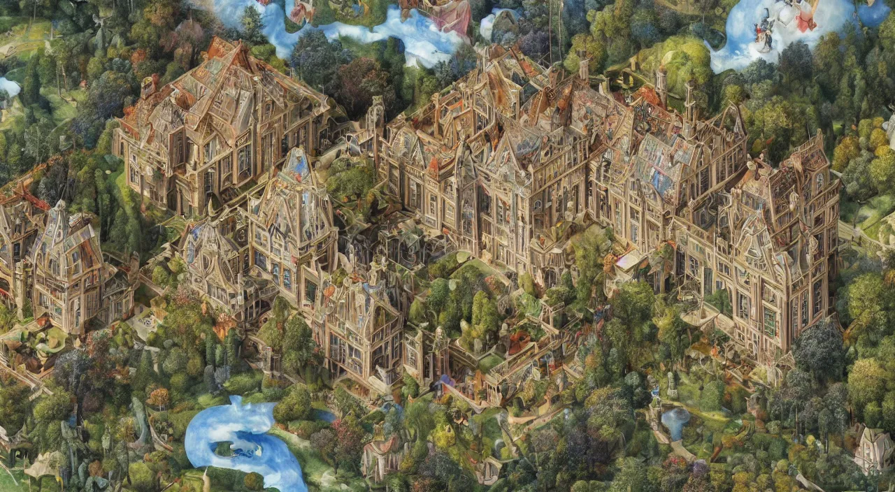 Image similar to a hologram psychedelic mansion by Sándor Liezen-Mayer and Lucas Cranach the Younger