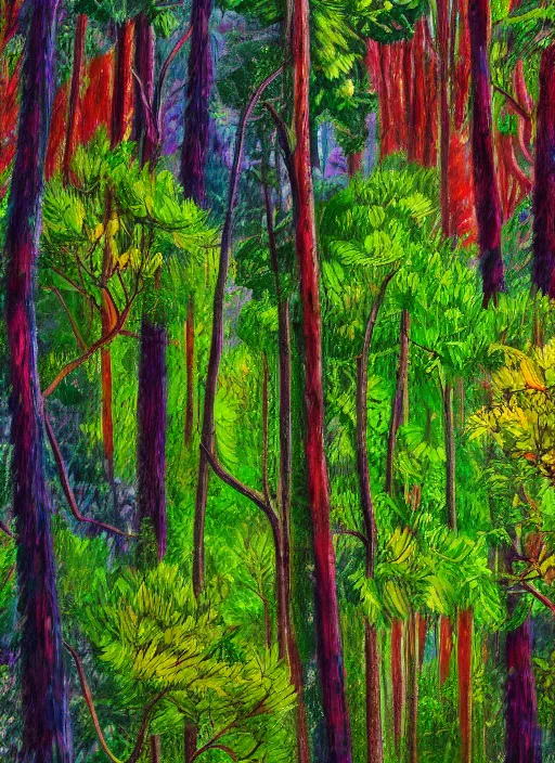 Prompt: lush forest, high detail, 4 k, expressionism style