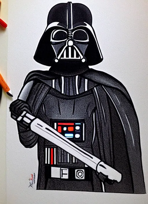 Image similar to a colored pen drawing of darth vader playing golf