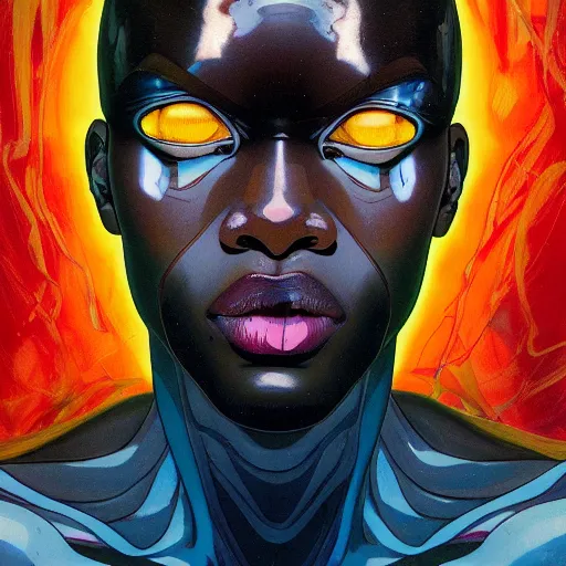 Prompt: prompt : black lightning portrait soft light painted by james jean and katsuhiro otomo and erik jones, inspired by evangeleon anime, smooth face feature, intricate oil painting, high detail illustration, sharp high detail, manga and anime 1 9 9 9