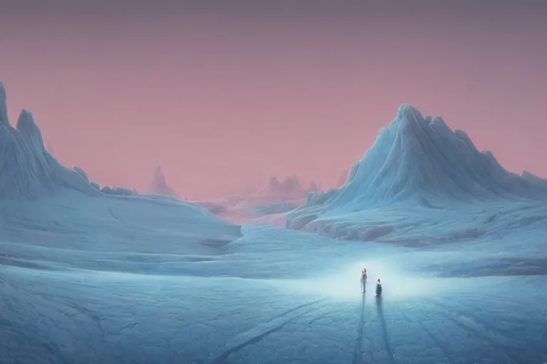 Image similar to surreal frozen landscape, painting by beeple and zdzisław beksinski, red color scheme, a matte painting by li shida, cgsociety, context art, redshift, matte painting, reimagined by industrial light and magic