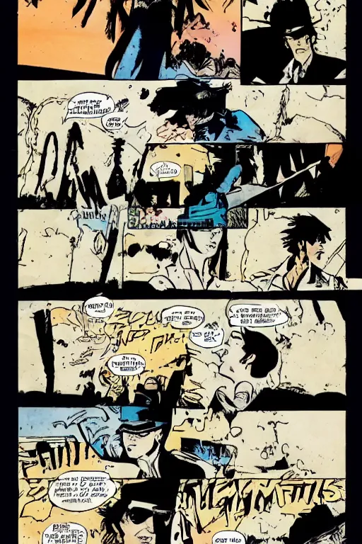 Image similar to corto maltese meets sandman, comic book page