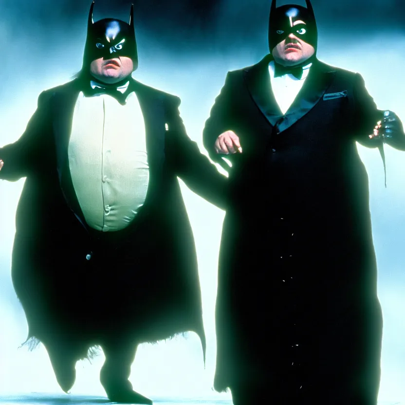 Prompt: jack black as the penguin in batman returns, movie still, 8 k,