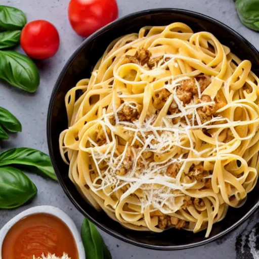 Image similar to a bowl of pasta on a picnic table