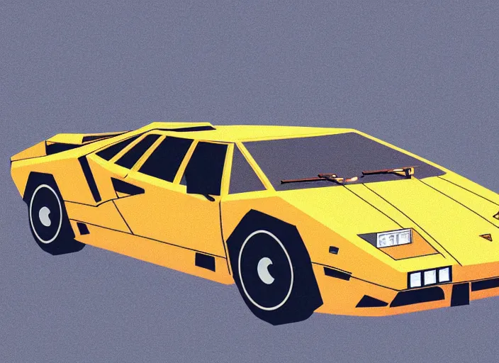 Image similar to lamborghini countach in tokyo, night time, pixel art, cute, high detail