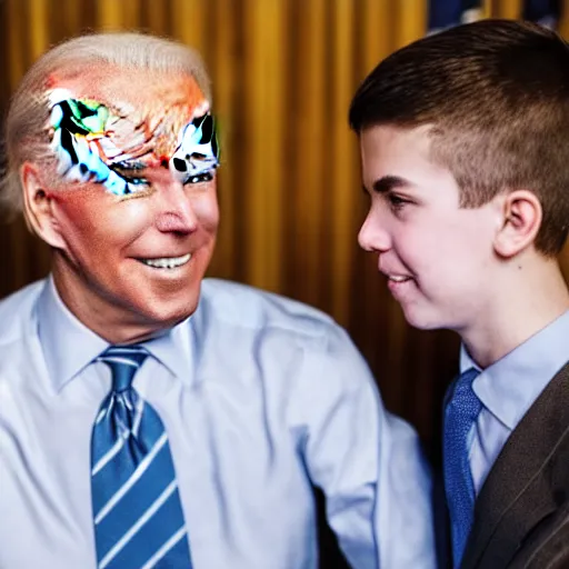 Image similar to A portrait photo of joe biden teams up with a teenage joe biden, perfect faces, 50 mm, award winning photography