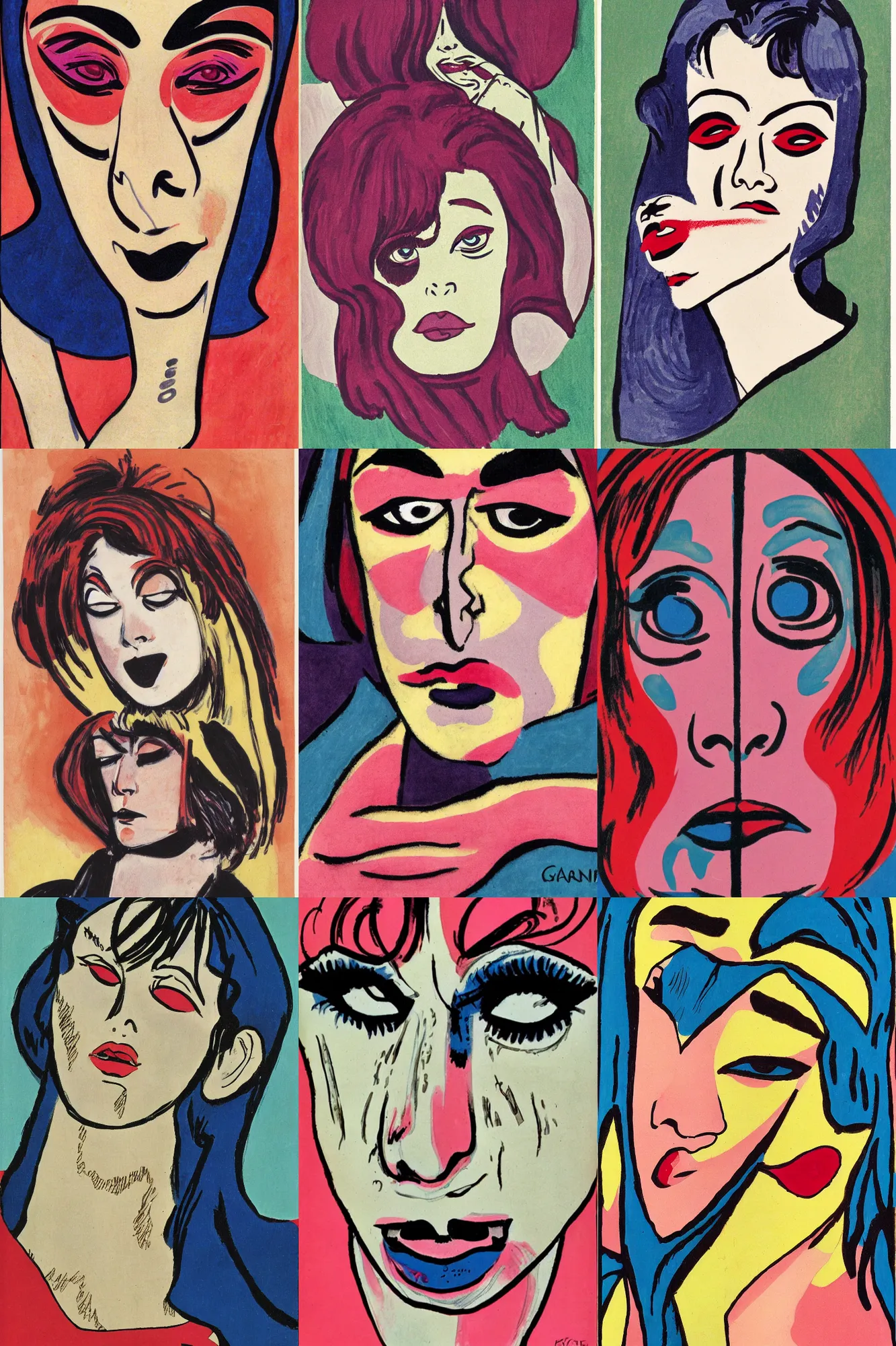 Prompt: tragic face, color mascara's running tears art by Kirchner, Gaughan, Caulfield, Aoshima, Earle