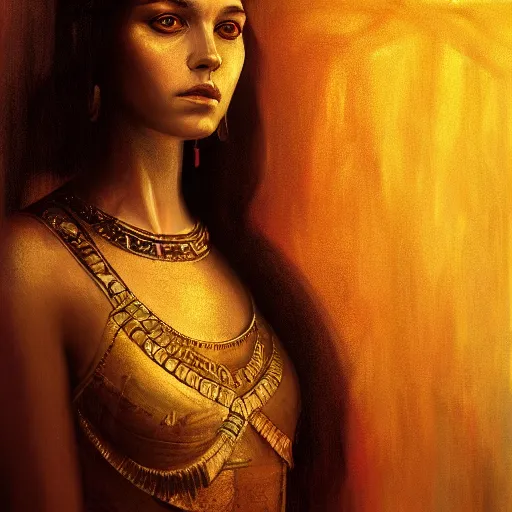 Image similar to Cleopatra portrait, atmospheric lighting, painted, intricate, volumetric lighting, beautiful, rich deep colors masterpiece, golden hour, sharp focus, ultra detailed, by Leesha Hannigan, Ross Tran, Thierry Doizon, Kai Carpenter,Ignacio Fernández Ríos