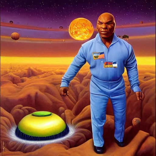 Image similar to surreal painting of mike tyson in martian palace, by Vladimir Kush