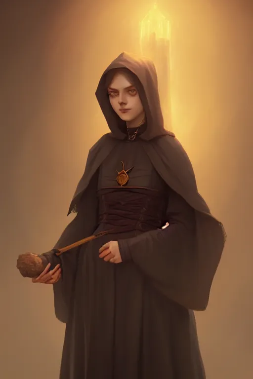 Image similar to a portrait of a witch, bored, illustration, soft lighting, soft details, painting oil on canvas by Edmund Blair Leighton and Charlie Bowater octane render trending on artstation d&d characters, 4k, 8k, HD