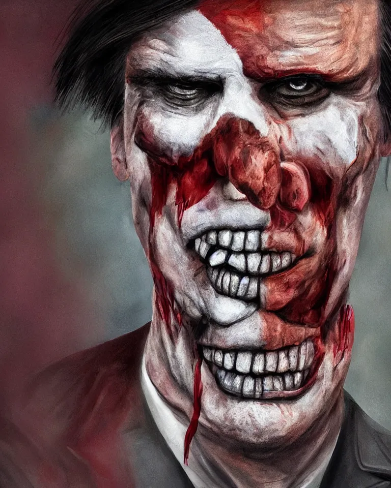 Prompt: a striking digital painting portrait of bolsonaro as a zombie clown