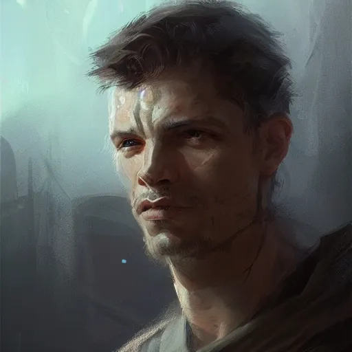 Prompt: portrait of a man by greg rutkowski, dan sylveste from revelation space book series, highly detailed portrait, scifi, digital painting, artstation, concept art, smooth, sharp foccus ilustration, artstation hq