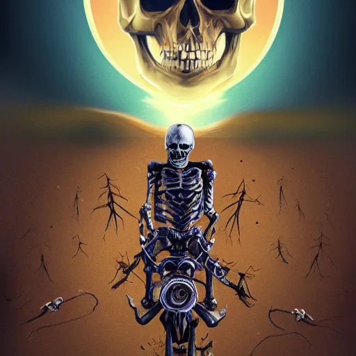 Prompt: a detailed portrait of a skeleton riding a missile, blue eyes, art illustration, incredibly highly detailed and realistic, 8 k, sharp focus