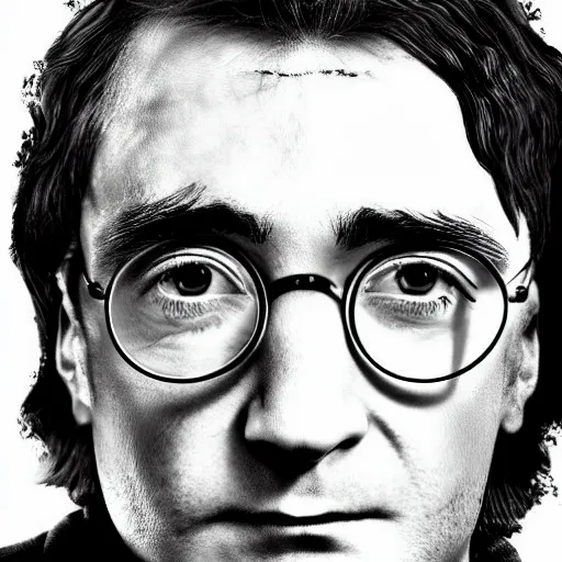 Prompt: A portrait of Harry Potter mixed with John Lennon, highly detailed, 8k ,-n 6