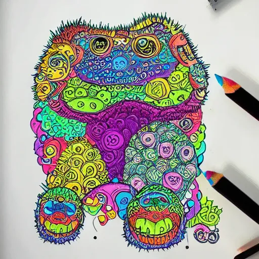 Image similar to colorful monster doodle art, intricate, kerby rosanes, white background