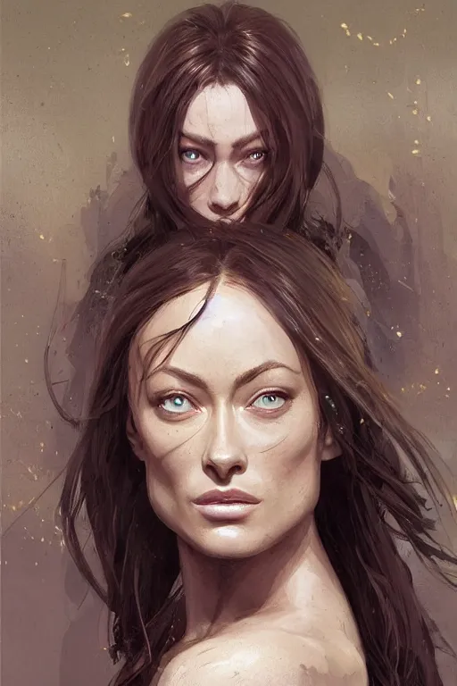 Image similar to a professional painting of a young Olivia Wilde, clothes in military armor, olive skin, long dark hair, beautiful bone structure, symmetrical facial features, intricate, elegant, digital painting, concept art, smooth, sharp focus, illustration, from StarCraft by Ruan Jia and Mandy Jurgens and Artgerm and William-Adolphe Bouguerea