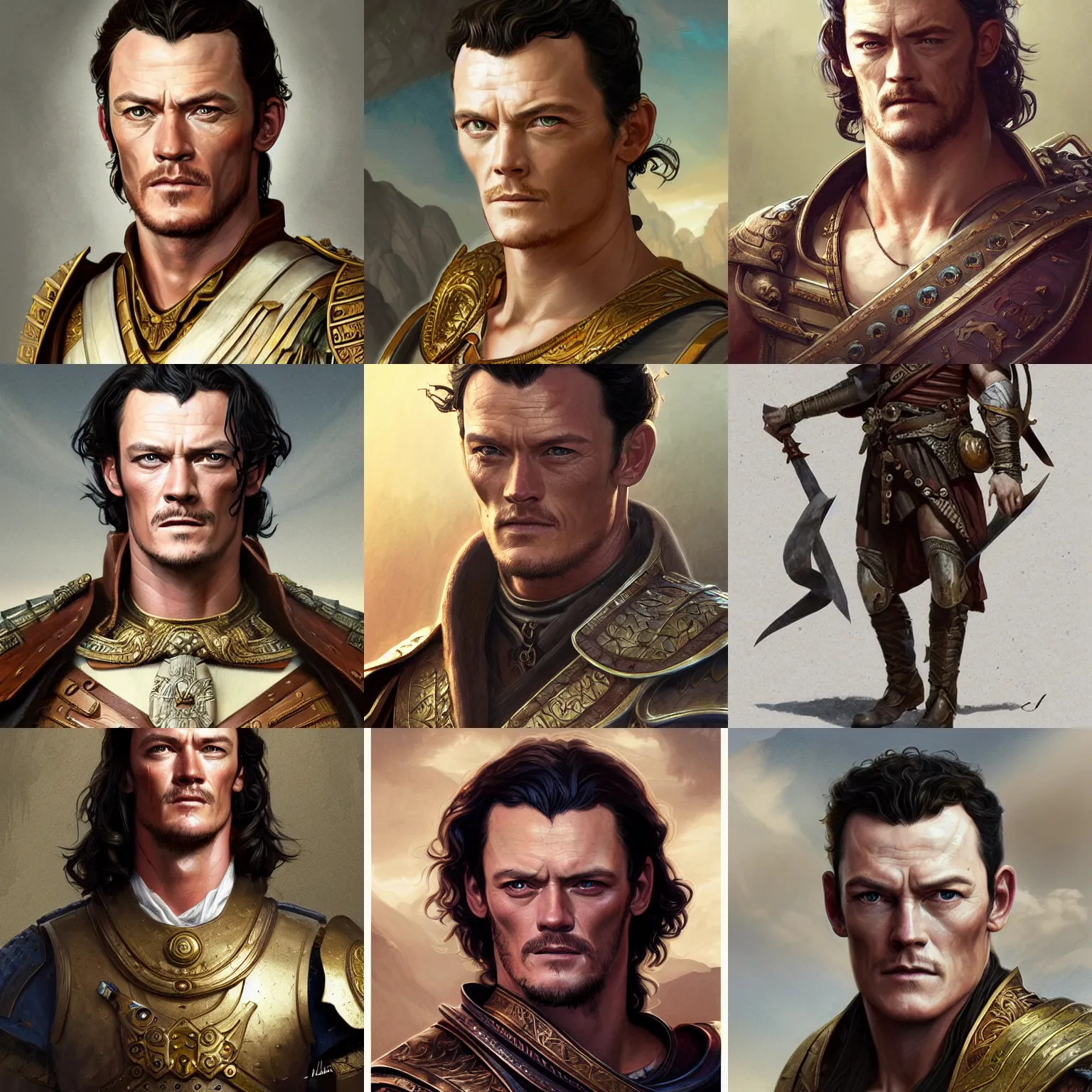 Prompt: seleucid nobleman, luke evans, D&D, painted fantasy character portrait, highly detailed, digital painting, artstation, concept art, sharp focus, illustration, art by artgerm and greg rutkowski and alphonse mucha