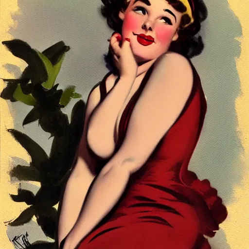 Image similar to a painting in the style of gil elvgren and in the style of charles dana gibson.