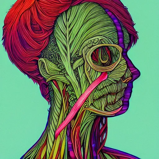 Prompt: the anatomy of a head of lettuce that looks like a pretty woman in her 2 0 s staring into the camera, an ultrafine detailed painting by james jean, intricate linework, bright colors, studio ghibli, behance contest winner, vanitas, angular, altermodern, unreal engine