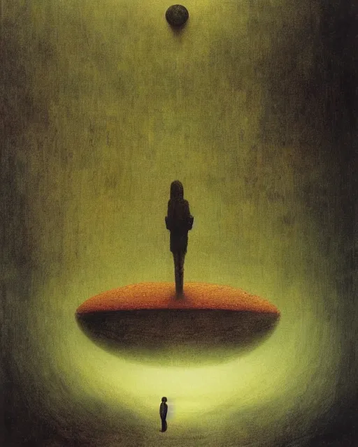 Image similar to an observer of change by beksinski, carrington, bosch, dali, barlowe, magritte