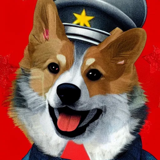Prompt: corgi dog as communist dictator, soviet propaganda style