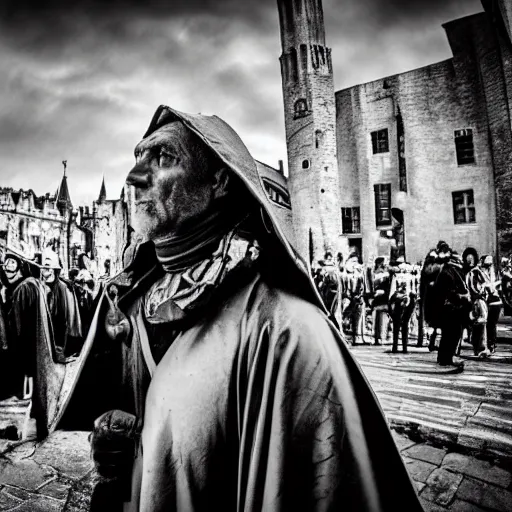 Image similar to medieval protester photo black and white wide angle lenses