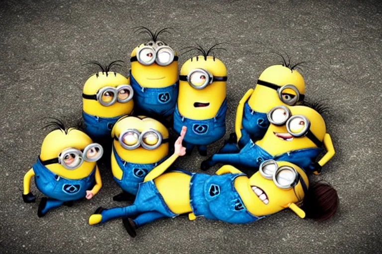 Image similar to minions making a sacrifice ritual on a dead body