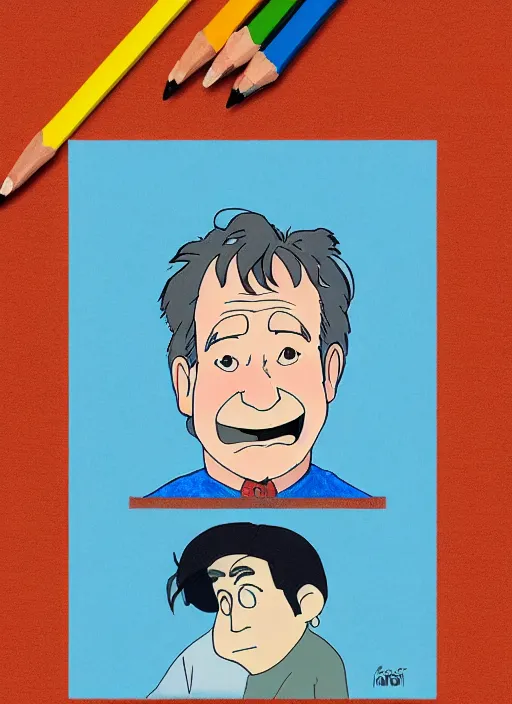 Prompt: a drawing of Robin Williams, by Studio Ghibli, 8k, illustation