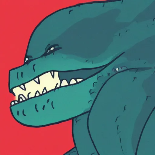 Image similar to a wave in the shape of Godzilla, cartoon drawing