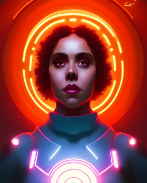 Image similar to symmetry portrait of poly styrene, sci - fi, tech wear, glowing lights intricate, elegant, highly detailed, digital painting, artstation, concept art, smooth, sharp focus, illustration, art by artgerm and greg rutkowski and alphonse mucha