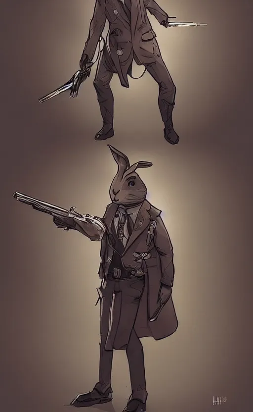 Image similar to rabbit as a hitman, dynamic lighting, fantasy concept art, trending on art station, stunning visuals, creative, cinematic, ultra detailed, comic strip style