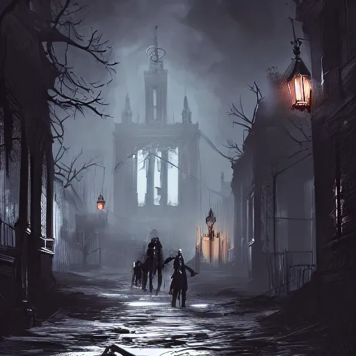 Image similar to yharnam in the artstyle of the game dishonored, concept art, 4 k,