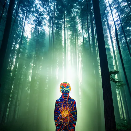 Prompt: Forest EOS-1D, f/1.4, ISO 200, 1/160s, 8K, RAW, unedited, symmetrical balance, in-frame, god rays, digital art, high detail by tristan eaton, victo ngai