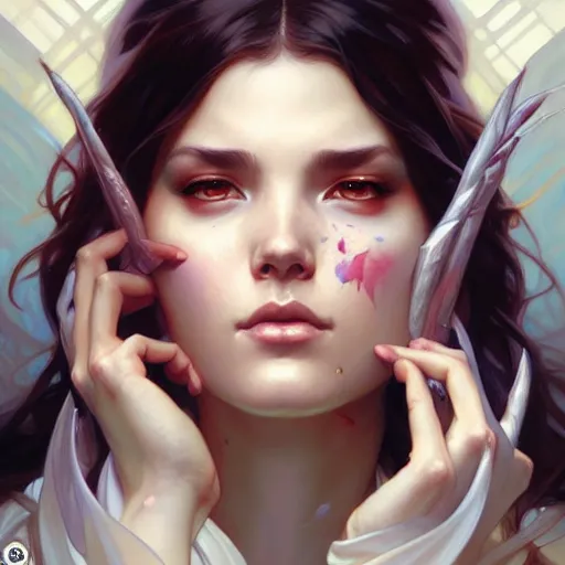 Image similar to portrait painting art by artgerm and greg rutkowski and charlie bowater and magali villeneuve and alphonse mucha